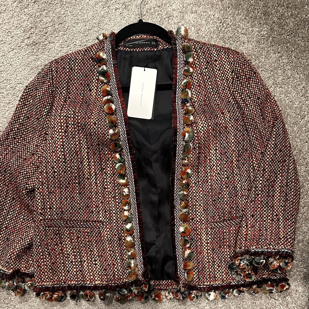 Zara Red and Black Tweed Blazer